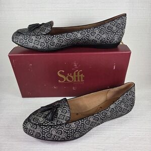Sofft Patterned Flats Women's 10 Black/Cream Tassels Mandala Gypsy Boho Festival
